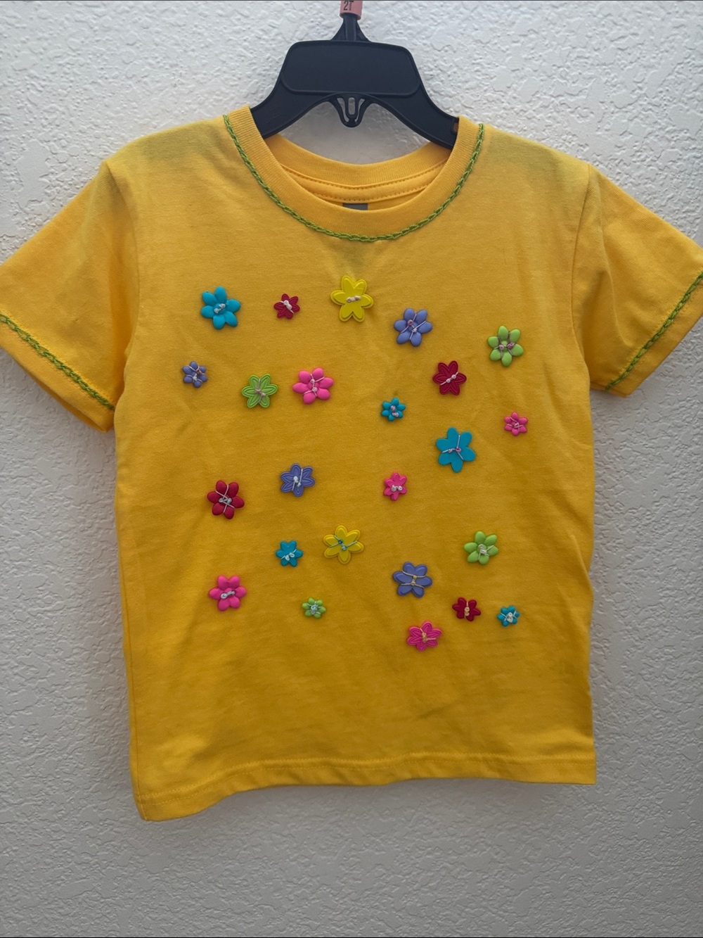 Toddler Girl Yellow Flower Tee 3T Colorful Handmade Applique Shirt